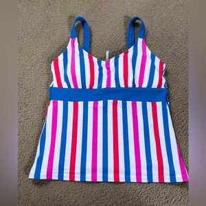NWT Lands' End reversible tankini blue/striped size 10